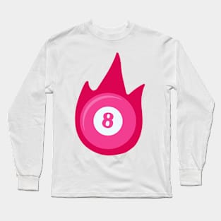 Flaming Pool Billiard Eight Ball in Pink Long Sleeve T-Shirt